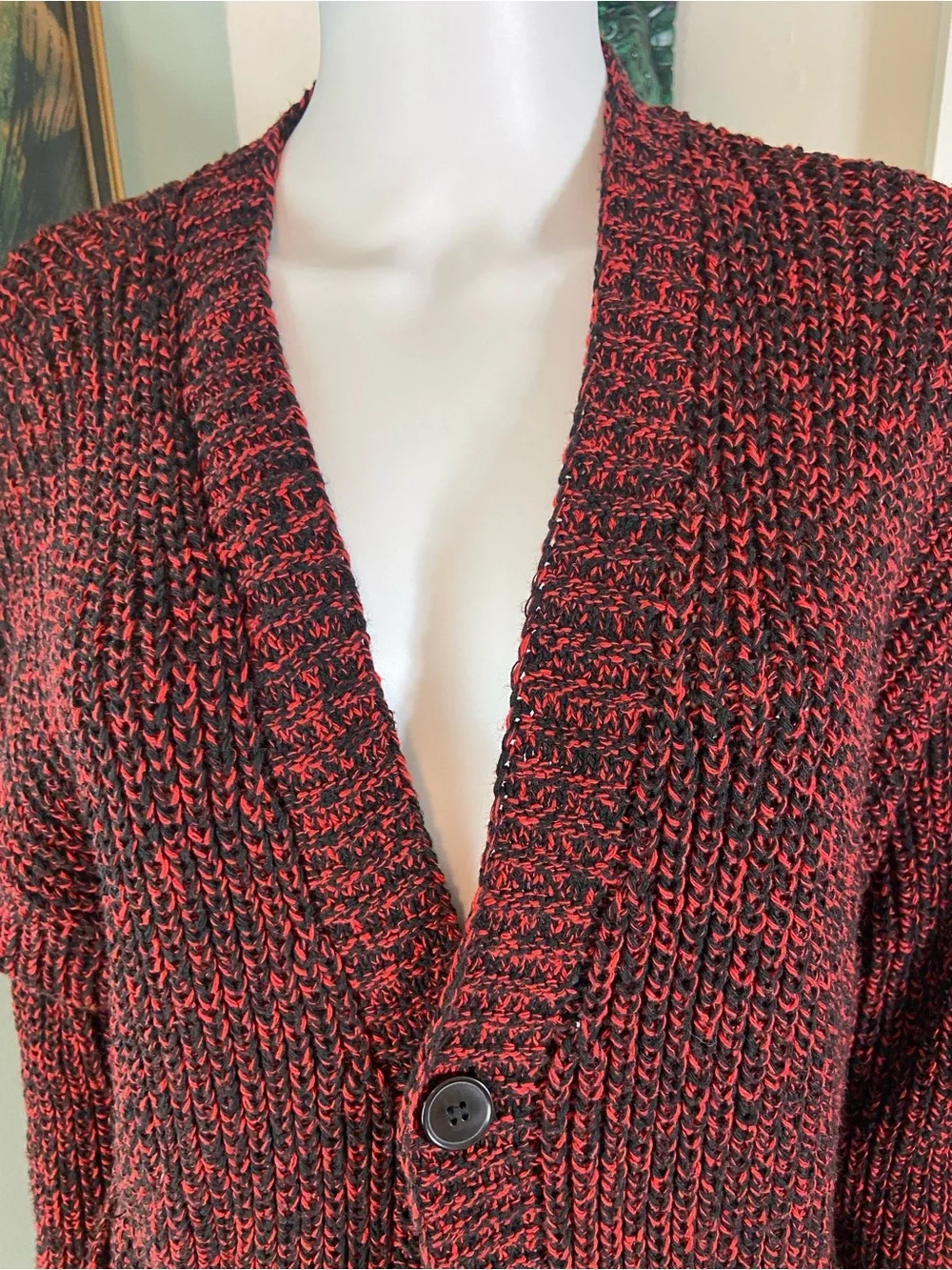 Zara Chunky Marled Space Dyed Red-Black Cardigan Sweater Oversized Medium M - Picture 6 of 10